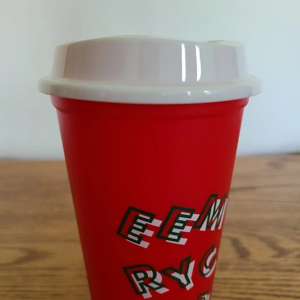2013 Holiday Christmas Starbucks Red Plastic Collectible Reusable Cup Mug W/Lid